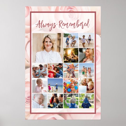 Herinneringsfoto Collage Zacht Roze Rozen Poster (Voorkant)