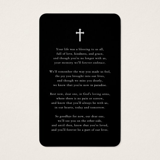 Herinneringsfoto Funeralie Herdenkingsgebedskaarte Visitekaartje (Achterkant)