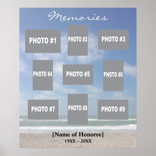 Herinneringsfotocollage met oceaan achtergrond poster (Voorkant)