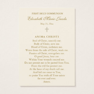 Herinneringsgebedskaart voor Eerste Heilige Commun Visitekaartje