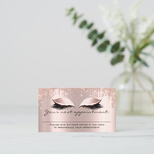 Herinneringsherinnering Roos Blush Glitter Lashes Visitekaartje (Staand voorkant)