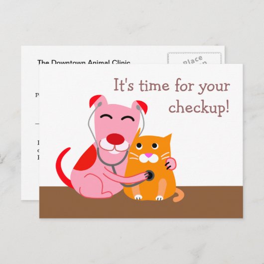 Herinneringsherinnering voor veterinaire controles briefkaart (Voorkant / Achterkant)