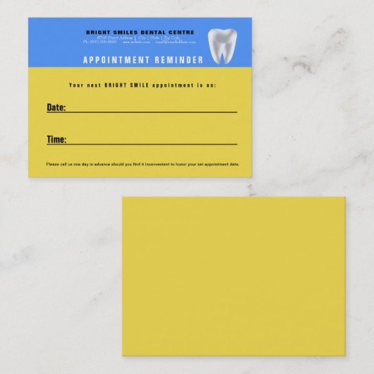 Herinneringskaart voor tandheelkundige benoeming afsprakenkaartje (Voorkant / Achterkant)