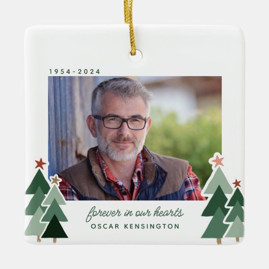 Herinneringsmonument Rustieke Bomen Foto Keramisch Ornament (Voorkant)