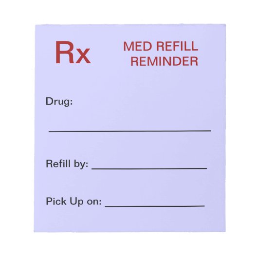 Herinneringsscherm voor medicatie opnieuw vullen - notitieblok (Voorkant)
