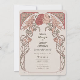 Heritage Art Nouveau Botanical Wedding Teracotta Kaart