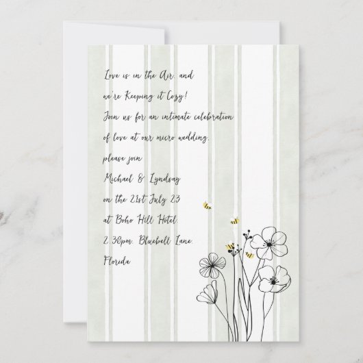 Heritage Bees Modern Handwritten Handdrawn Wedding Kaart (Voorkant)