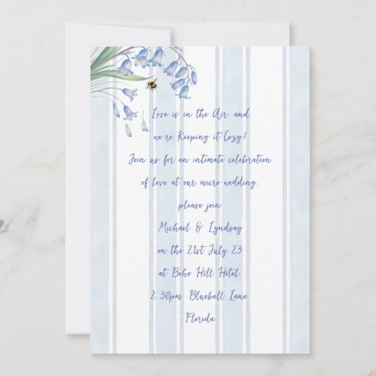Heritage Bluebells and Bees Handwritten Wedding Kaart (Voorkant)