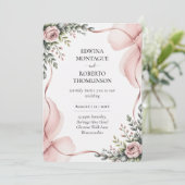 Heritage Blush Floral Ribbon Wedding Kaart (Staand voorkant)