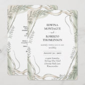 Heritage Botanical Ribbon and Vine Wedding Kaart (Voorkant / Achterkant)
