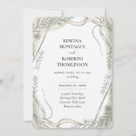 Heritage Botanical Ribbon and Vine Wedding Kaart