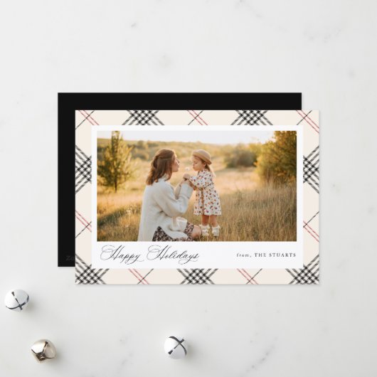HERITAGE | Cream Tartan Photo Feestdagenkaart (Voorkant / Achterkant in situ)