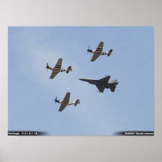 Heritage Flight - P-51 Mustang en F-16 Falcon Poster