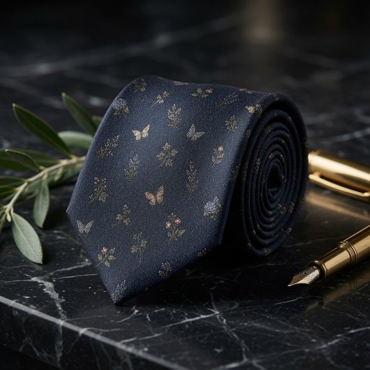 Heritage Garden Butterfly Navy Stropdas