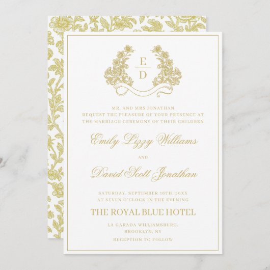 Heritage Gold and White Monogram Wedding Kaart (Voorkant / Achterkant)