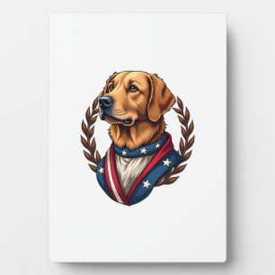 Heritage Golden Retriever Patriottische Vintage T- Fotoplaat