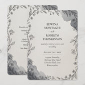 Heritage Gray Botanical Line Art Wedding Kaart (Voorkant / Achterkant)