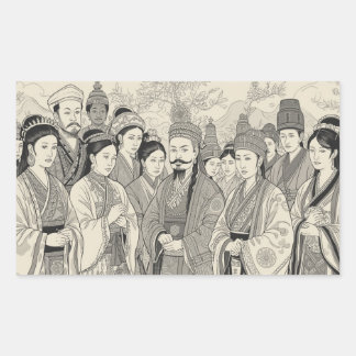 Heritage in Harmony: Black & White Traditional Art Rechthoekige Sticker