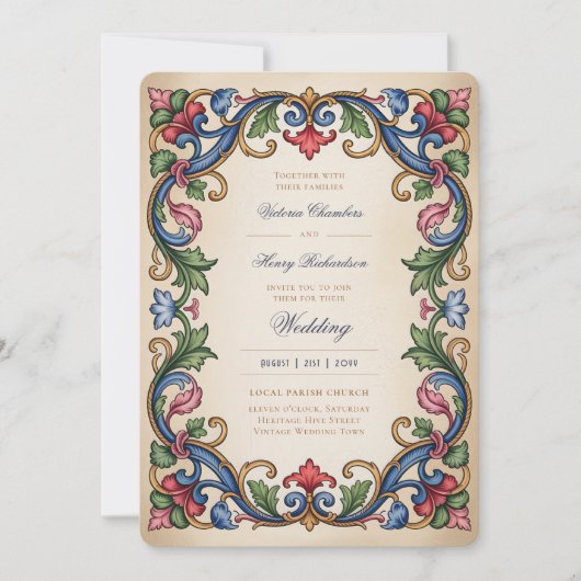 Heritage | Medieval Renaissance Gold Jewel Wedding Kaart (Voorkant)