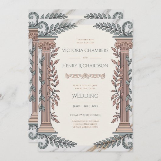 Heritage | Neoclassical Greco-Roman Wedding Kaart (Voorkant / Achterkant)