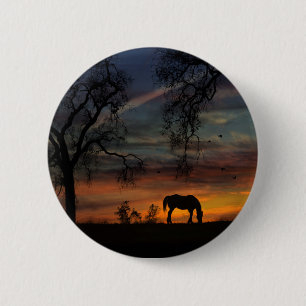 Heritage Oak Trees and Horse in Sunrise Buttonnen Ronde Button 5,7 Cm