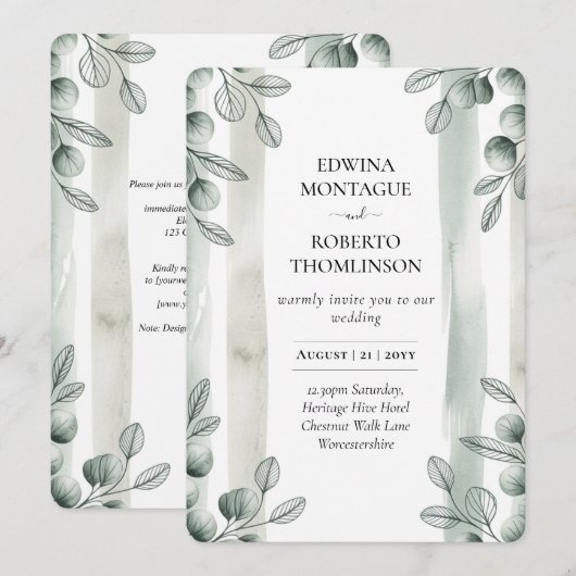 Heritage Sage Eucalyptus Botanical Wedding Kaart (Voorkant / Achterkant)
