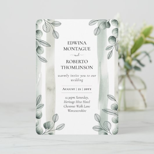 Heritage Sage Eucalyptus Botanical Wedding Kaart (Staand voorkant)