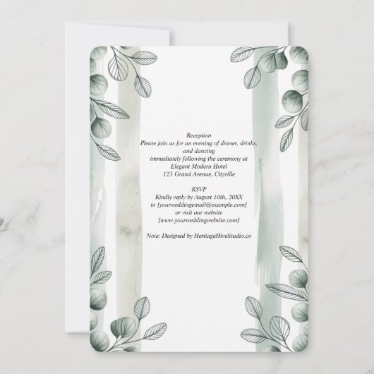 Heritage Sage Eucalyptus Botanical Wedding Kaart (Achterkant)