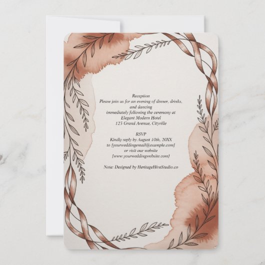Heritage Terracotta Ribbon Botanical Wedding Kaart (Achterkant)