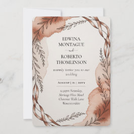 Heritage Terracotta Ribbon Botanical Wedding Kaart