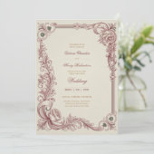 Heritage | Victorian Burgundy Scrollwork Wedding Kaart (Staand voorkant)