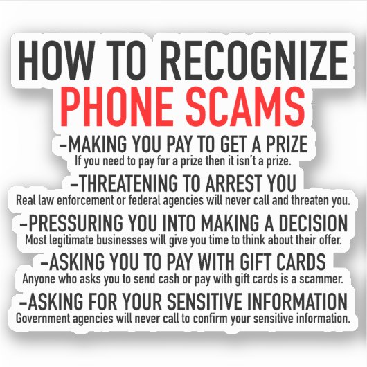 Herken telefoon oplichting - Scam Prevention List Sticker (Voorkant)