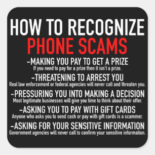Herken telefoon oplichting - Scam Prevention List Vierkante Sticker