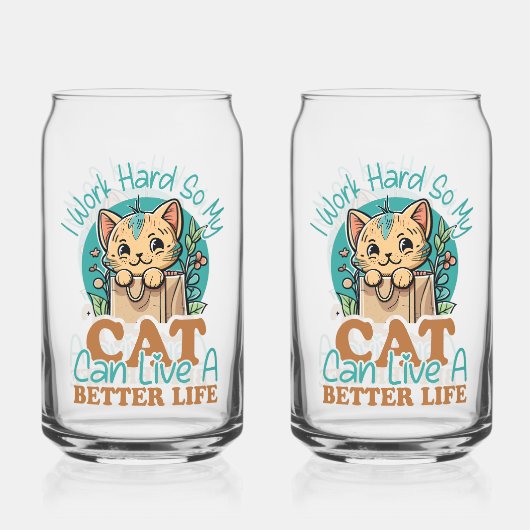 Herkenbare "Hard werken voor mijn kat" humor Blikvorm Glas (Voorkant)