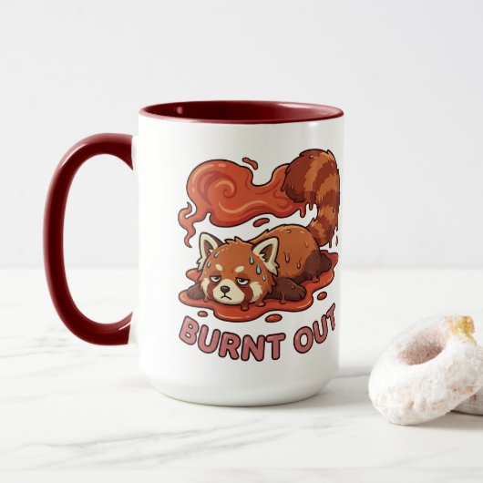 Herkenbare "Opgebrand" Rode Panda – Cute Gesmolten Mok (Met donut)