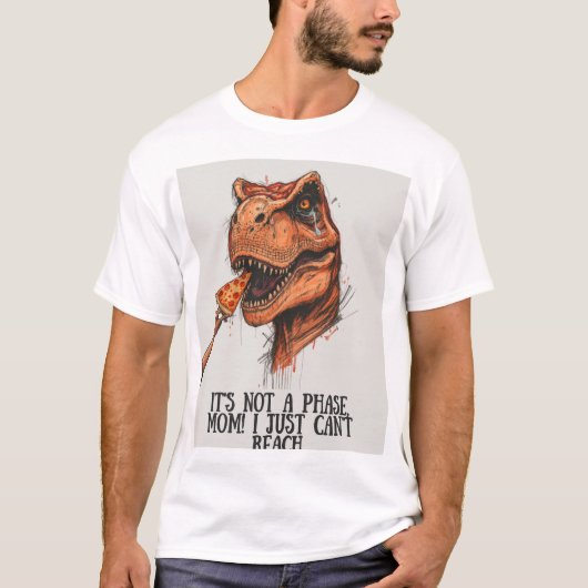 Herkenbare T-Rex Pizza "Het Is Geen Fase" T-Shirt (Voorkant)