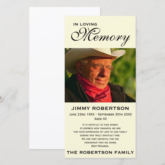 Herkenning van de herdenkingsdag van de Black & Cr Bedankkaart (Voorkant / Achterkant)