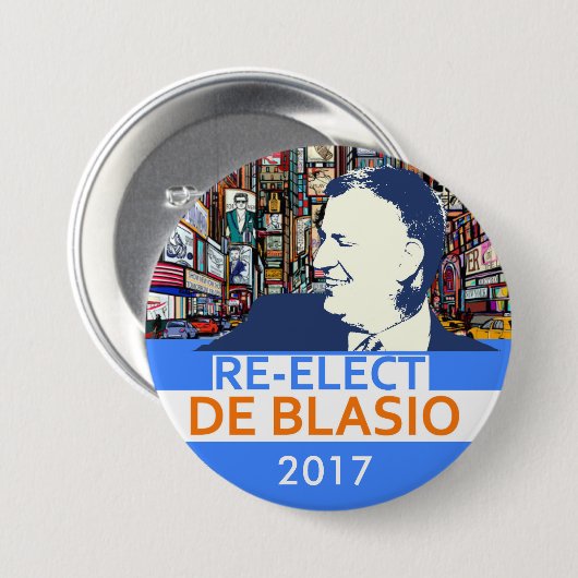 Herkozen Bill de Blasio 2017 Ronde Button 7,6 Cm (Voorkant /achterkant)