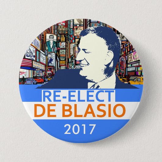 Herkozen Bill de Blasio 2017 Ronde Button 7,6 Cm (Voorkant)