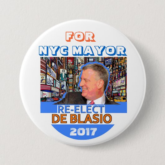 Herkozen Bill de Blasio Mayor in 2017 Ronde Button 7,6 Cm (Voorkant)