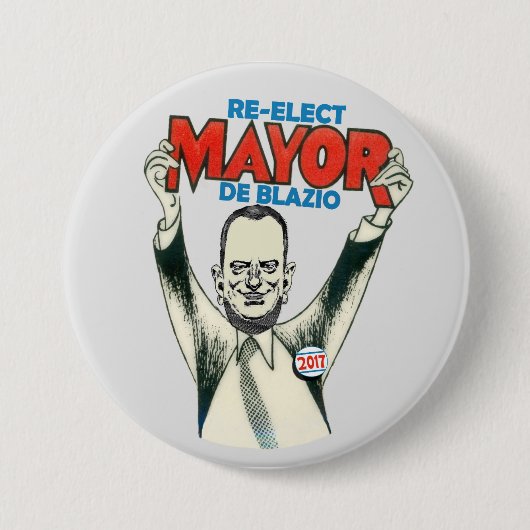 Herkozen burgemeester De Blazio in 2017 Ronde Button 7,6 Cm (Voorkant)