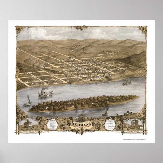Hermann, MO Panoramic Map - 1869 Poster (Voorkant)
