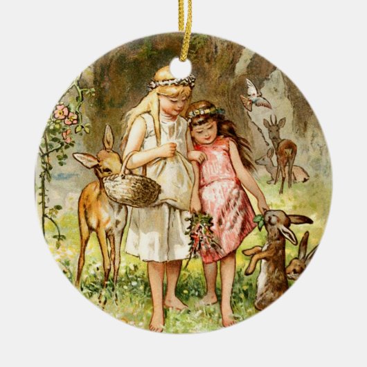 Hermann Vogel - Snow White en Roos Red Keramisch Ornament (Voorkant)