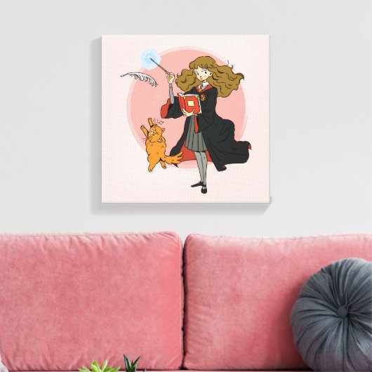 Hermelien en Crookshanks Wingardium Leviosa Canvas Afdruk (Insitu (Woonkamer))