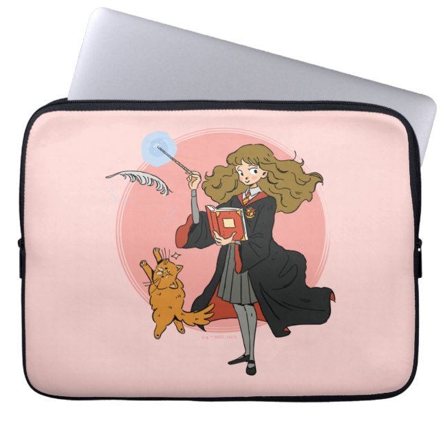 Hermelien en Crookshanks Wingardium Leviosa Laptop Sleeve (Voorkant)