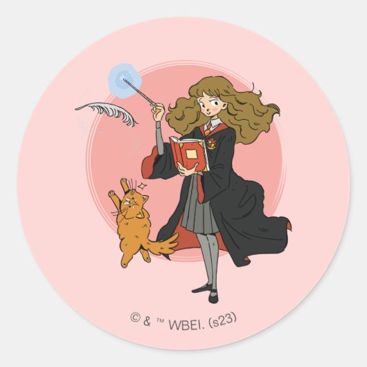 Hermelien en Crookshanks Wingardium Leviosa Ronde Sticker (Voorkant)
