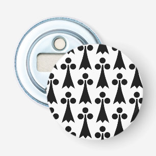 Hermelijnpatroon, Middeleeuws Patroon, Zwart op Wi Button Flesopener