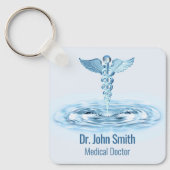 Hermes Rod Caduceus Blauw Water Ripples Medisch Sleutelhanger (Voorkant)