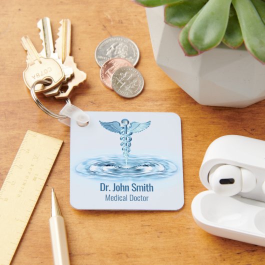 Hermes Rod Caduceus Blauw Water Ripples Medisch Sleutelhanger (Bureau)