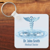 Hermes Rod Caduceus Blauw Water Ripples Medisch Sleutelhanger (Voorkant)